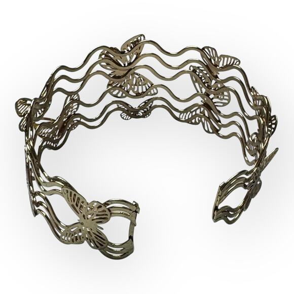 Vintage Y2K Gold 3D Butterfly Arm Cuff Bracelet Adjustable Upper Arm Jewelry - Picture 3 of 6